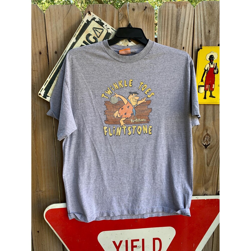 Vintage Y2K Grey vintage Flintstone Twinkle Toes Bowling tee cartoon XL